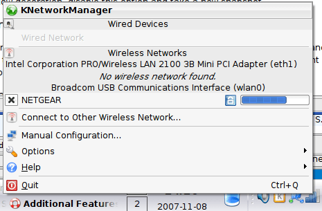 Linux networking - KNetworkManager screenshot